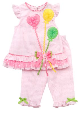 Rare Editions Balloon Seersucker Capri Set