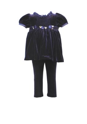 Rare Editions Smocked Velvet Legging Set - Infant