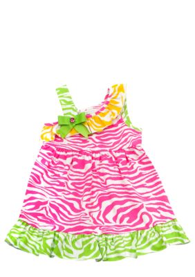 Rare Editions Fuchsia Zebra One-Shoulder Dress Toddler Girls