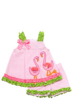 Rare Editions Flamingo Seersucker Short Set Toddler Girls