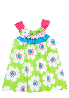 Rare Editions Lime Floral U-Neck Dress Toddler Girls