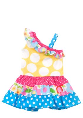 Rare Editions Yellow Polka Dot Dropwaist Dress Toddler Girls