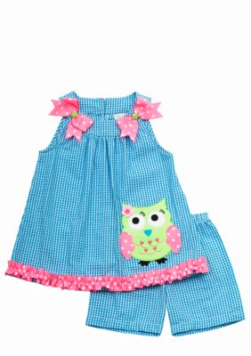 Rare Editions Seersucker Owl Short Set Toddler Girls
