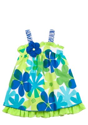 Rare Editions Turquoise Floral Dress Toddler Girls