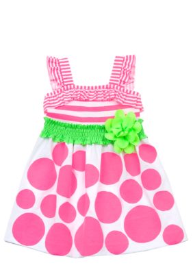 Rare Editions Knit Neon Stripe to Dot Dress Toddler Girls