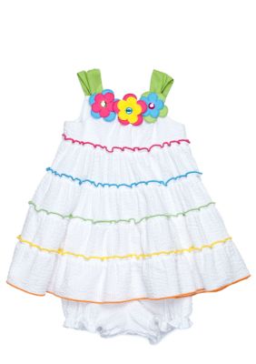 Rare Editions White Seersucker Dress Set