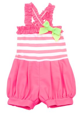 Rare Editions Fuchsia Stripe Bow Romper