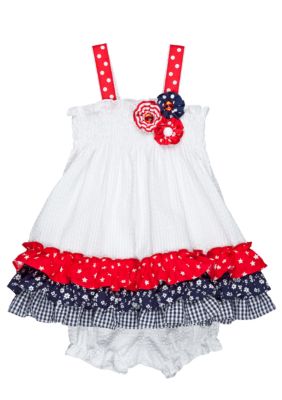 Rare Editions Red White Blue Seersucker Dress