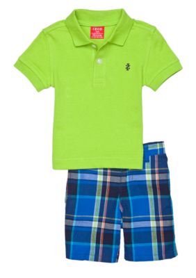 Izod 2-Piece Green Polo and Plaid Short Set