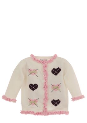 Hartstrings Argyle Heart Ruffle Cardigan Sweater