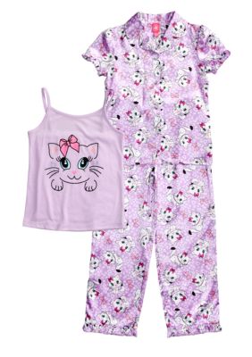 J Khaki 3-Piece Kitten Print Pajama Set Girls 4-16