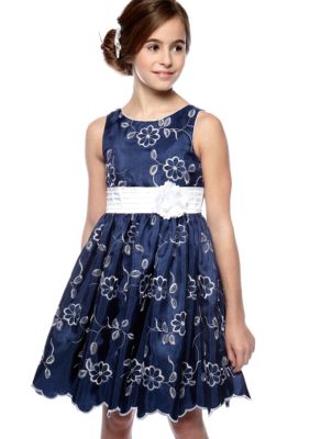 Sweet Heart Rose Floral Embroidered Occasion Dress Girls 7-16
