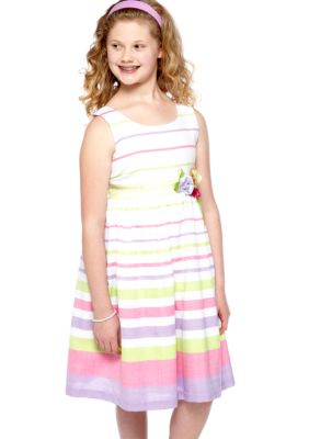 Bonnie Jean Stripe Linen Dress Girls Plus