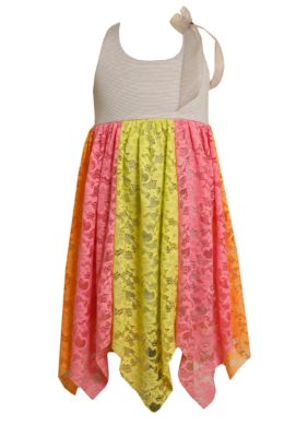 Bonnie Jean Pieced Lace Neon Dress Girls 4-6X