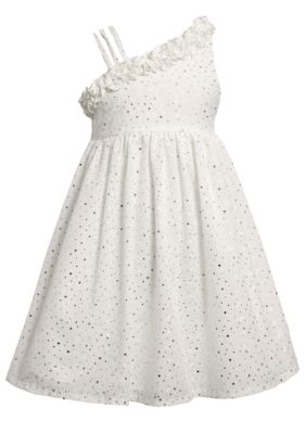 Bonnie Jean Sparkle One Shoulder Eyelet Dress Girls 7-16