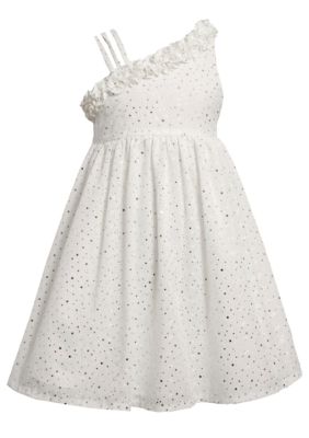 Bonnie Jean Sparkle One Shoulder Eyelet Dress Girls Plus