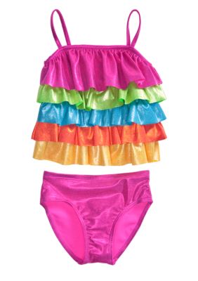 Flapdoodles Sparkle Ruffle 2-piece Swimsuit Girls 4-6X