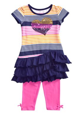 Flapdoodles Stripe Ruffle Dress Set Girls 4-6X