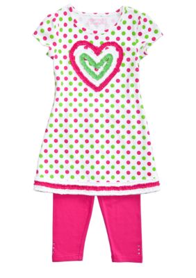 Flapdoodles Heart Dot Dress Set Girls 4-6X