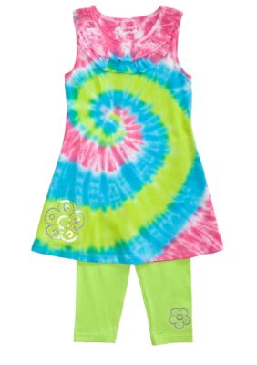 Flapdoodles Swirl Tie Dye Dress Set Girls 4-6X