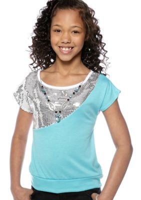 One Step Up Color-Blocked Sequin Top Girls 7-16