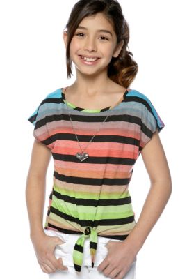 One Step Up Stripe Tie Front Top Girls 7-16