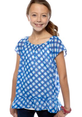 Grane Gingham Woven Peplum Top Girls 7-16