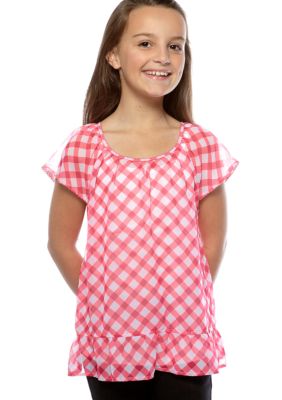 Grane Gingham Woven Peplum Top Girls 7-16