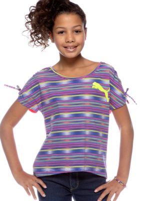 Puma Striped High Low Cat Tee Girls 7-16