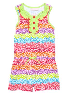 Kids Headquarters Heart Stripe Romper Girls 4-6X
