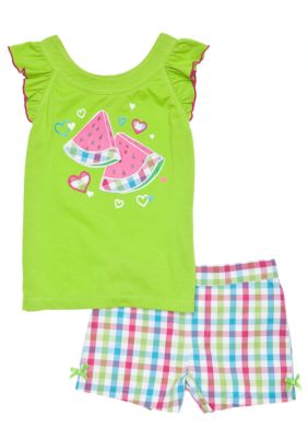 Kids Headquarters Watermelon Plaid Short Set Girls 4-6X