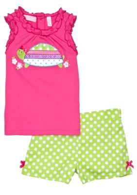 Kids Headquarters Dot Turtle Short Set Girls 4-6X