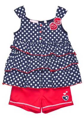 Kids Headquarters Polka Dot Tiered 2-piece Short Set Girls 4-6X