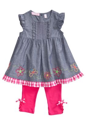 Kids Headquarters Chambray Flower 2-Piece Set Girls 4-6X