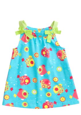 J Khaki Fish Print Babydoll Top Girls 4-6x