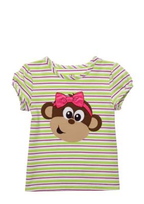 J Khaki Stripe Monkey Tee Girls 4-6X