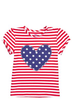 J Khaki Knit Stripe Heart Tee Girls 4-6X