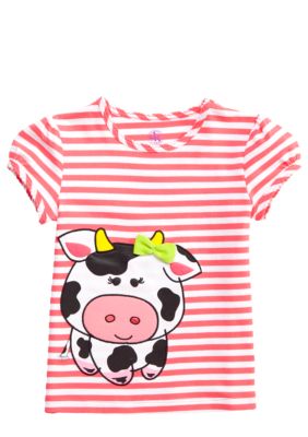 J Khaki Knit Stripe Cow Printed Tee Girls 4-6x