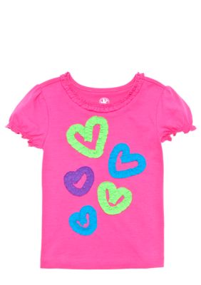 J Khaki Knit Ruffle Heart Tee Girls 4-6X