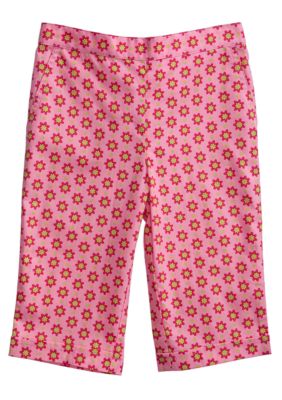 J Khaki Woven Floral Print Capri Girls 4-6X