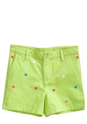 J Khaki Woven floral embroidered short Girls 4-6x