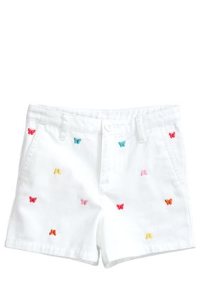 J Khaki Butterfly Embroidered Short Girls 4-6X
