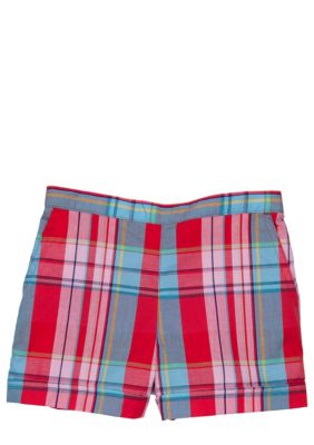J Khaki Woven Plaid Short Girls 4-6x