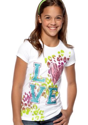 J Khaki Foil Peace Printed Tee Girls 7-16