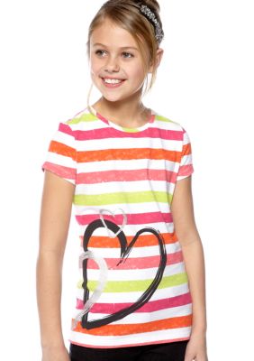 J Khaki Heart Stripe Tee Girls 7-16
