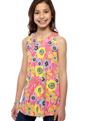 J Khaki Flower Print Knit Babydoll Top Girls 7-16