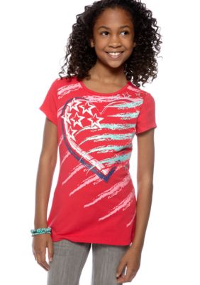 J Khaki Heart Flag Tee Girls 7-16