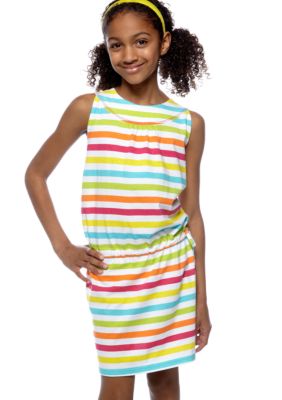 J Khaki Striped Cinched Tie Dress Girls 7-16