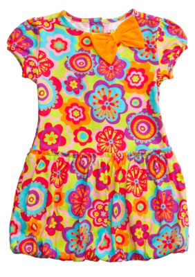 J Khaki Floral Bubble Dress Girls 4-6X
