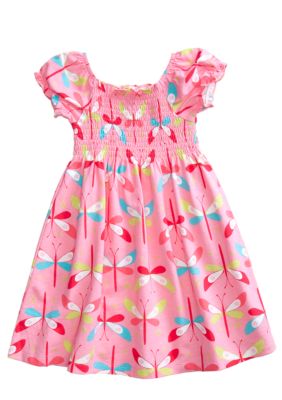 J Khaki Smocked Dragonfly Dress Girls 4-6x